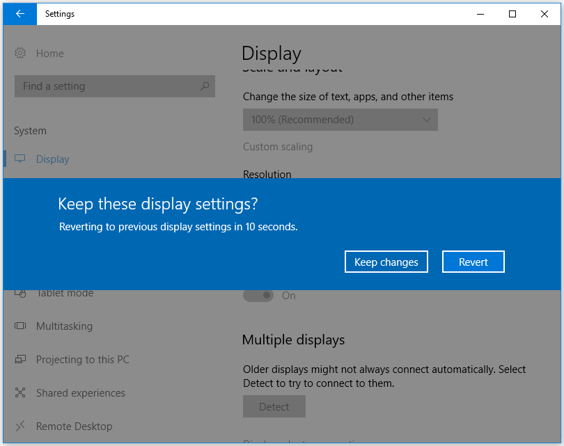Cliquez sur « Conserver les modifications » pour modifier la résolution.
