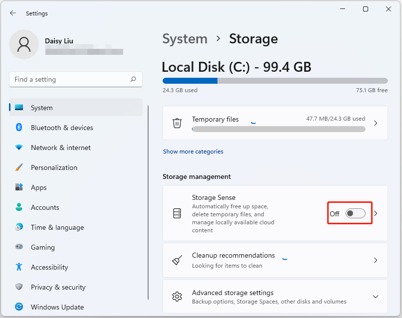 turn on Storage Sense