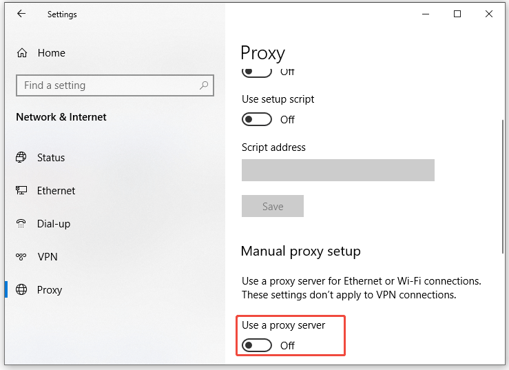 toggle off proxy server