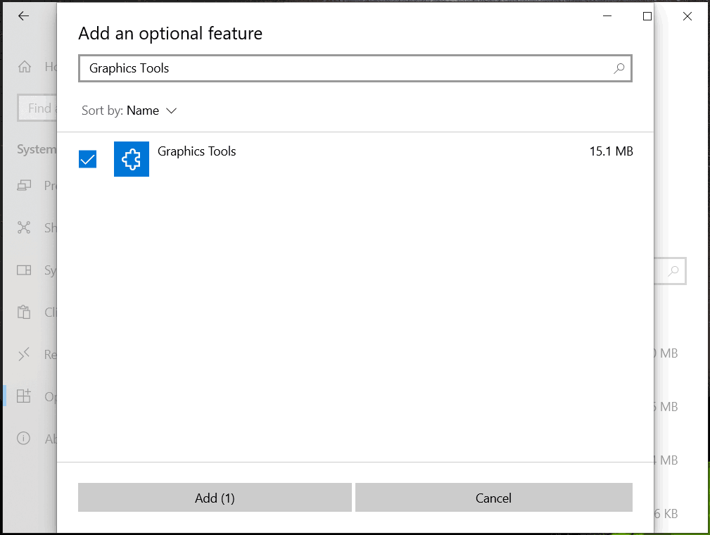 install Graphics Tools via Windows Settings