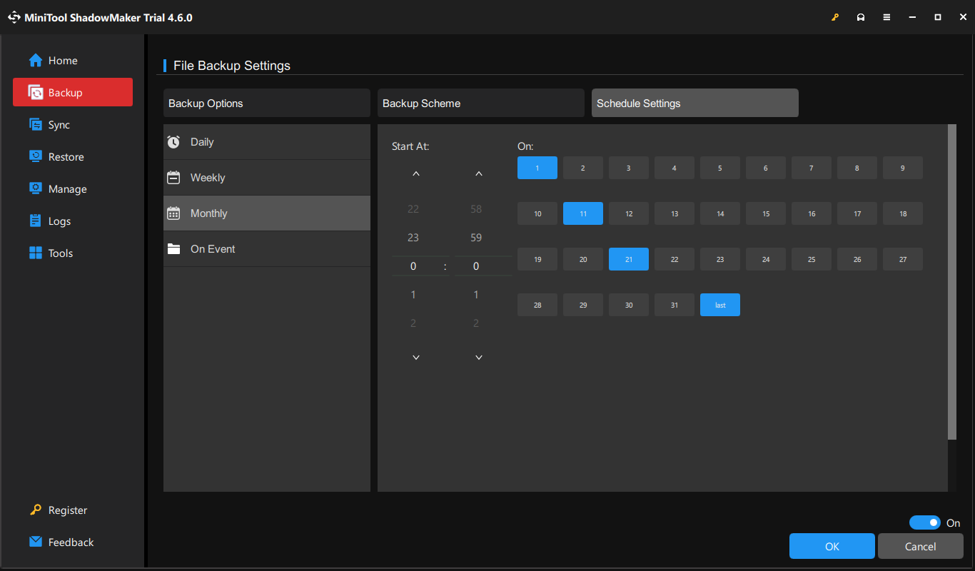 create a scheduled backup in MiniTool ShadowMaker