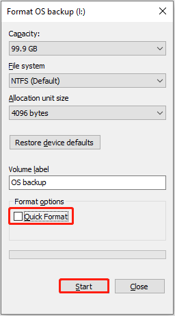 perform a full format of the I drive in File Explorer