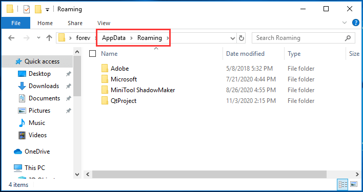 ir para a pasta AppData