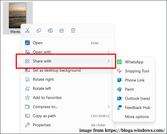share with apps in File Explorer or Desktop