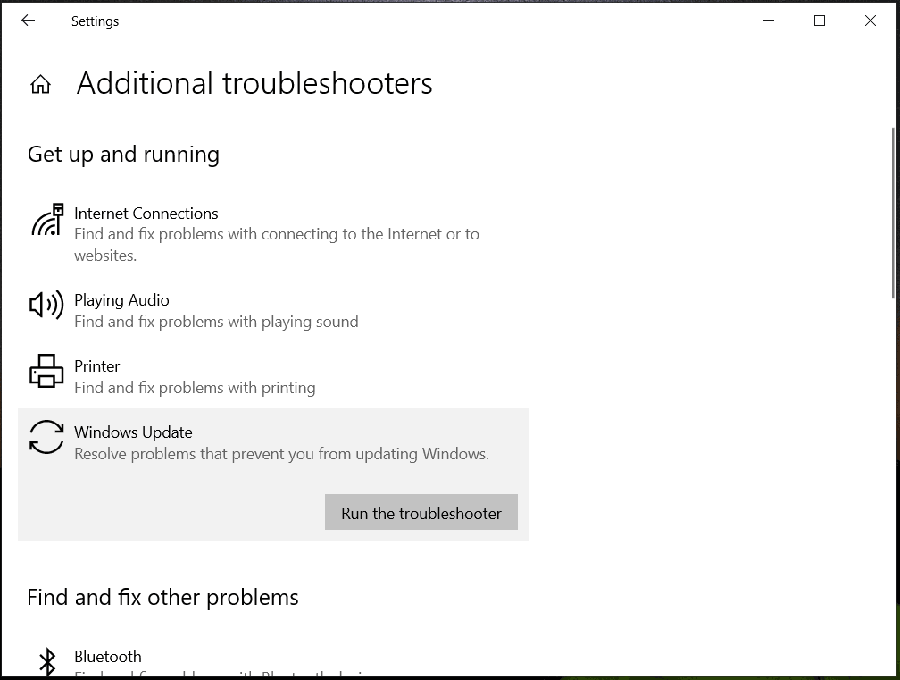 Windows Update Troubleshooter in Windows 10