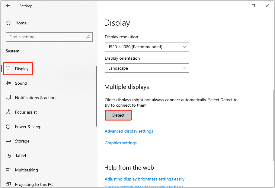 detect the display device manually from Settings