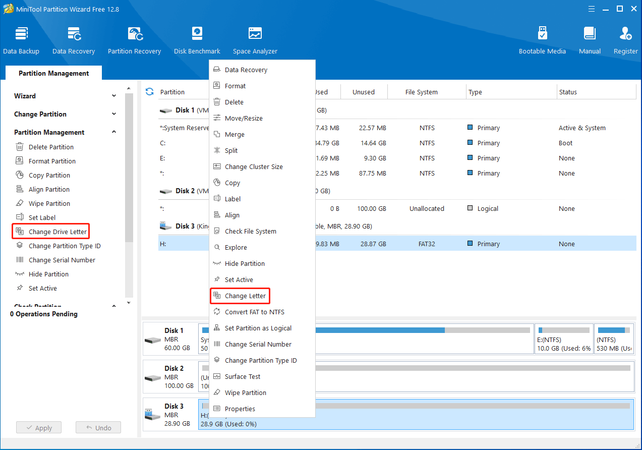 fare clic su Cambia lettera di unità