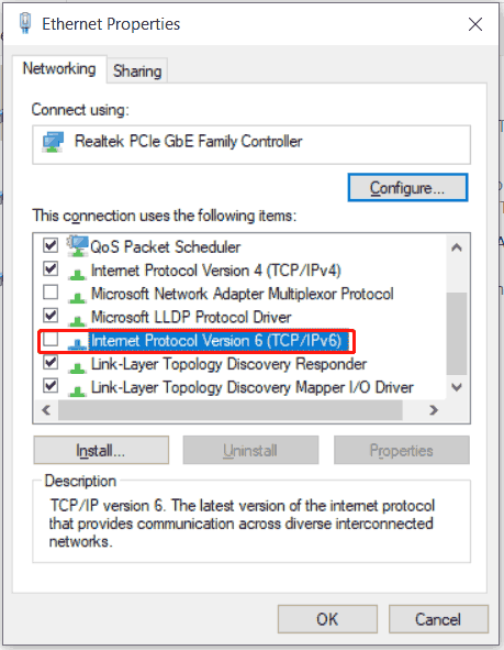 disable Internet Protocol Version 6 IPv6