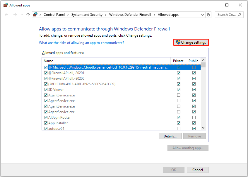 allow apps to communicate through Windows Defender Firewall