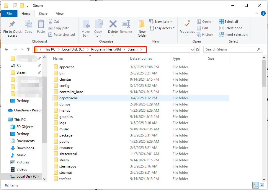 find C:\Program (×86)\Steam folder