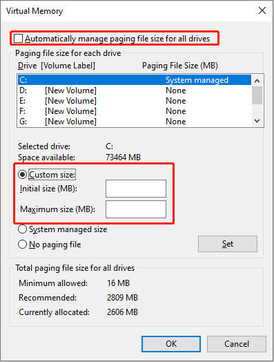 modify the virtual memory of the chosen disk