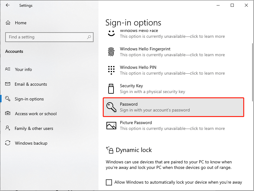 click Password to change or add a new hint