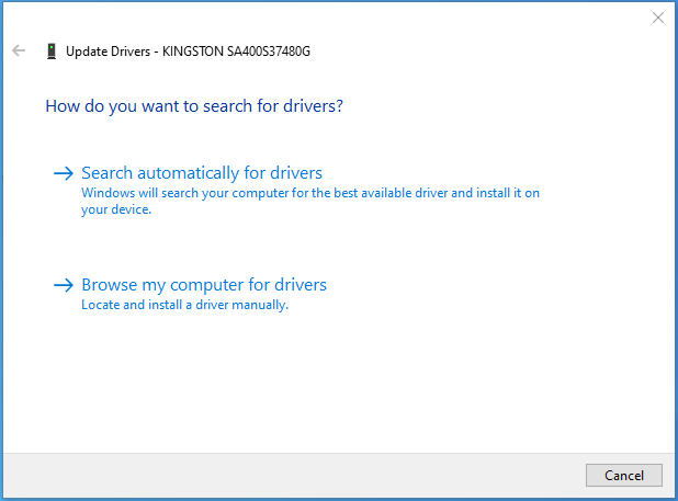select a way to update the driver