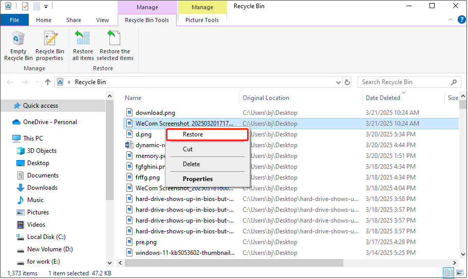 recover deleted files from Recycle Bin