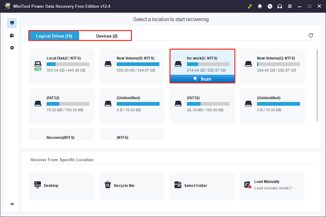 scan the partition using MiniTool Power Data Recovery