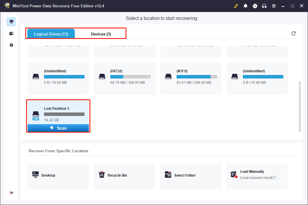 scan the SD card partition using MiniTool Power Data Recovery