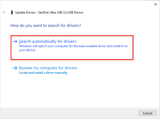 update the SD card driver via Device Manager