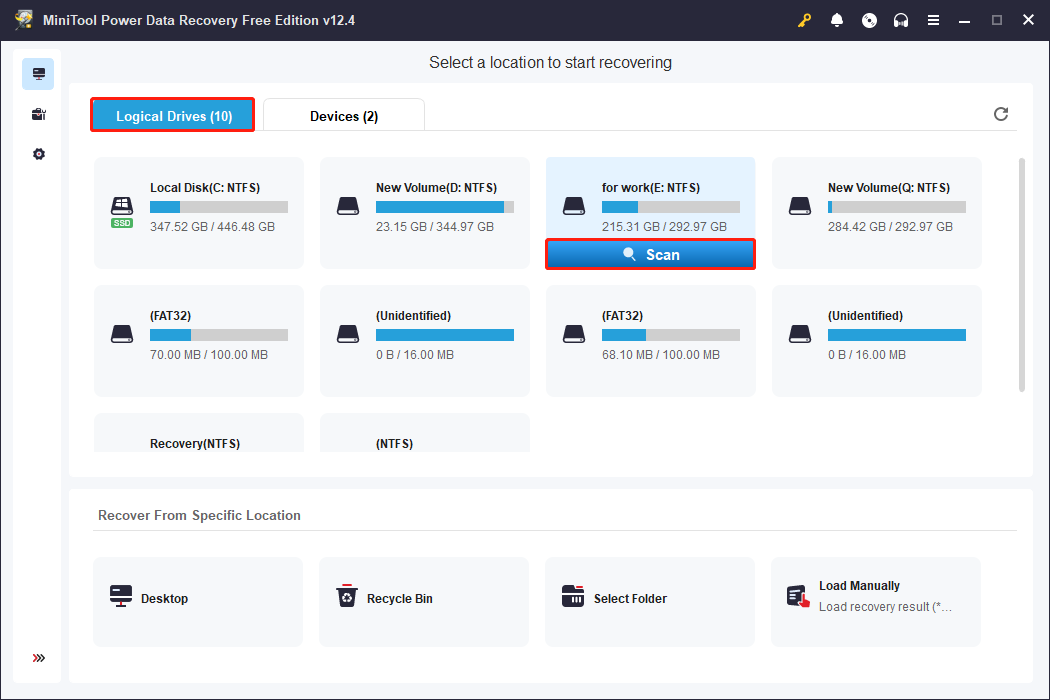 scan the partition using MiniTool Power Data Recovery