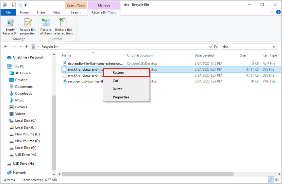 right-click the wanted file and choose Restore