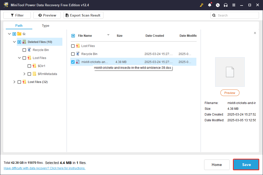 check the boxes of wanted files and click the Save button to recover them via MiniTool Power Data Recovery