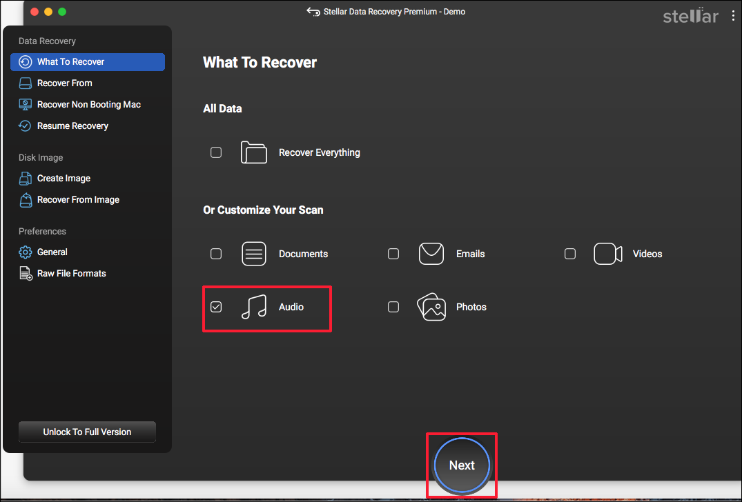 tick Audio and click the Next button
