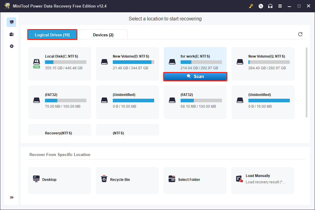 use MiniTool Power Data Recovery to scan the partition