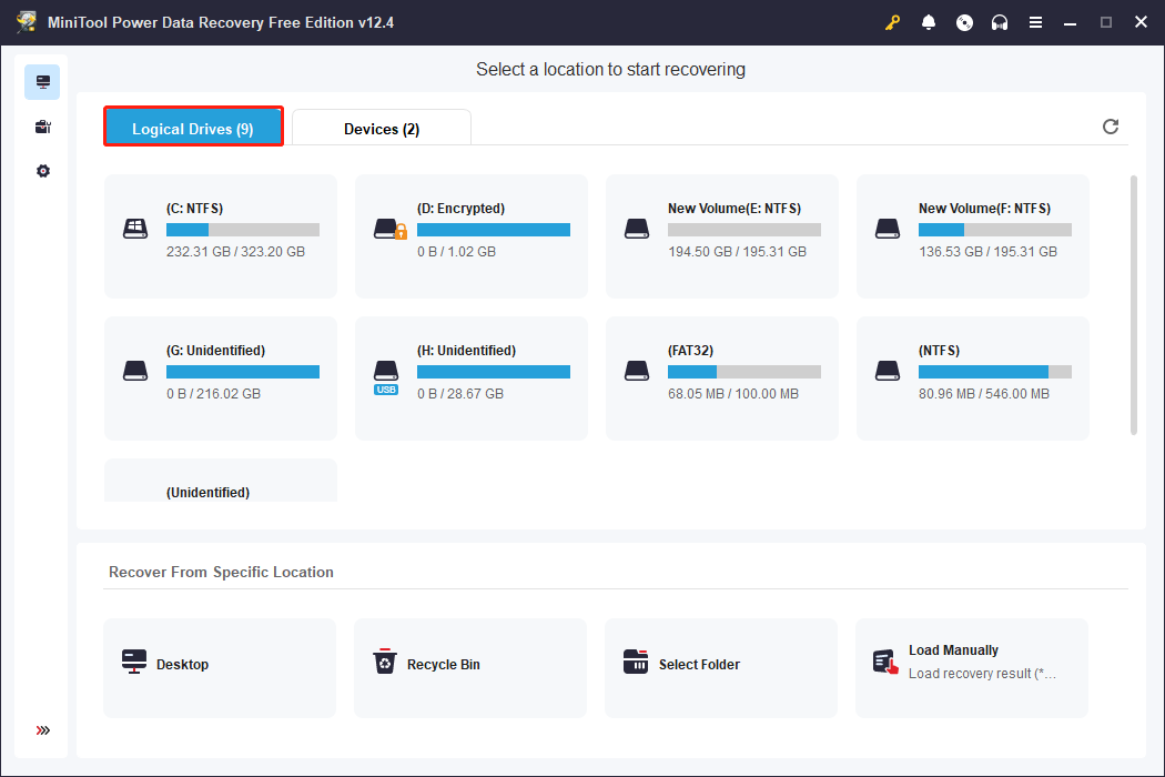 under the Logical Drives tab, select the target partition to scan