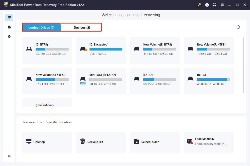 enter MiniTool Power Data Recovery’s main interface