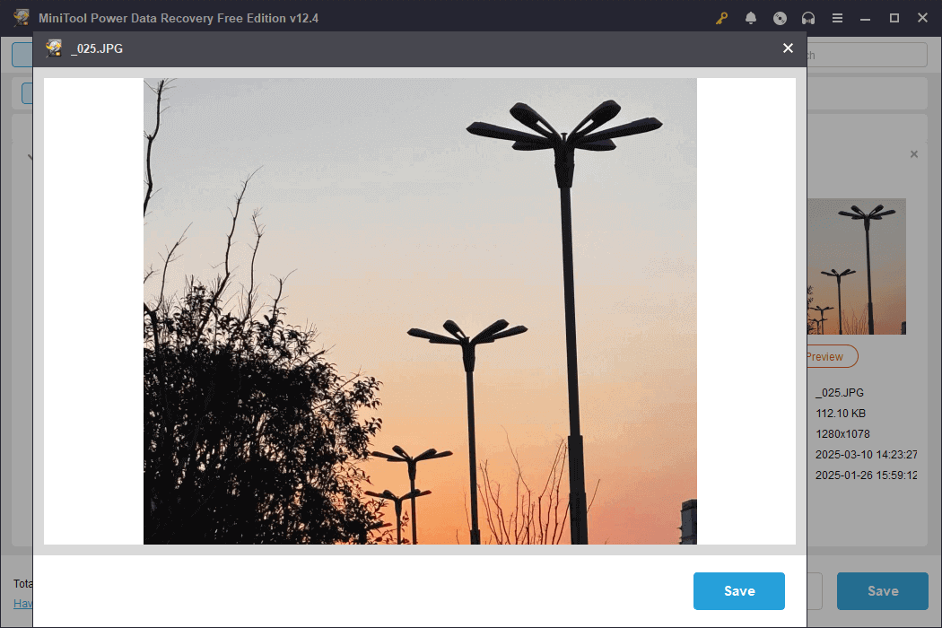 use the Preview feature to check photos in MiniTool Power Data Recovery