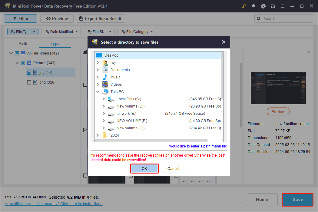 save photos to a new location using MiniTool Power Data Recovery