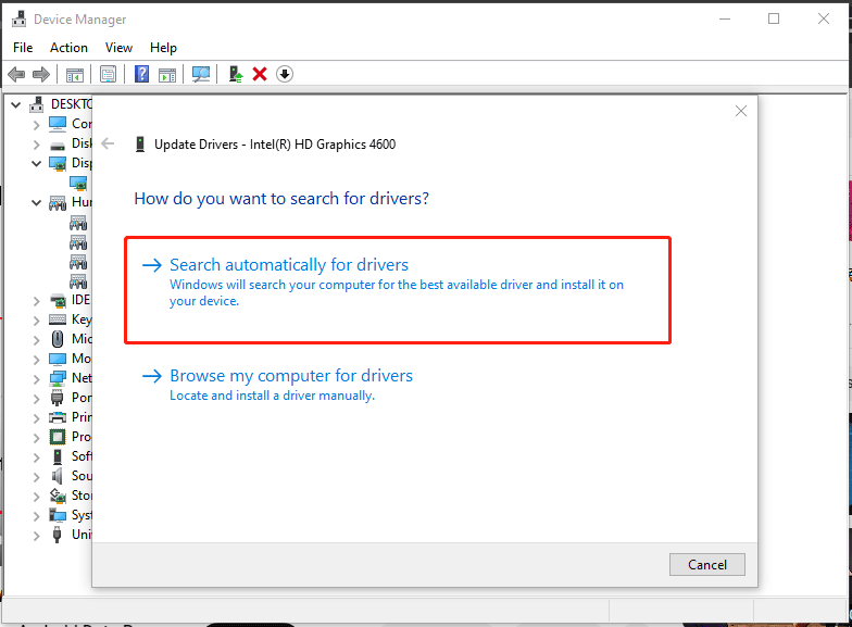 select Search automatically for drivers