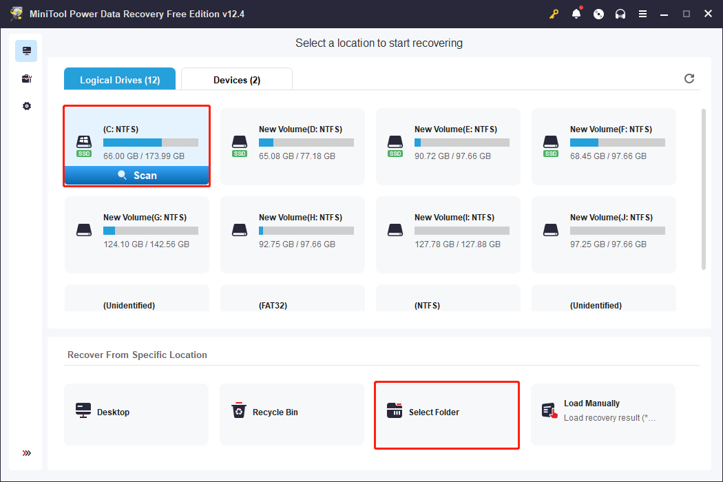 scan the partition or a specific folder using MiniTool Power Data Recovery