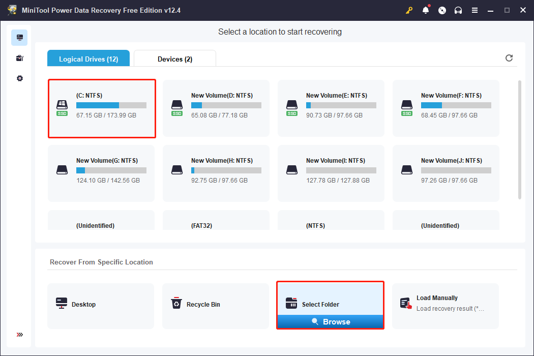 scan the target location using MiniTool Power Data Recovery