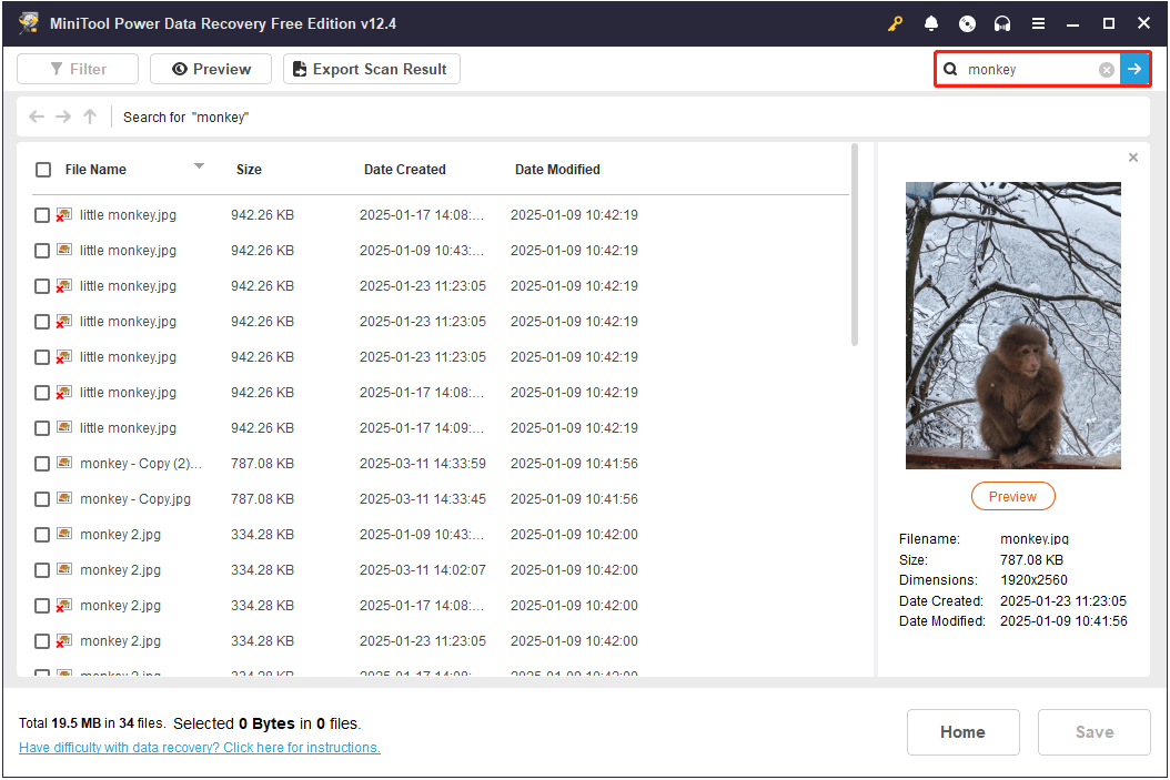 search for all files whose file name contains the keyword “monkey”