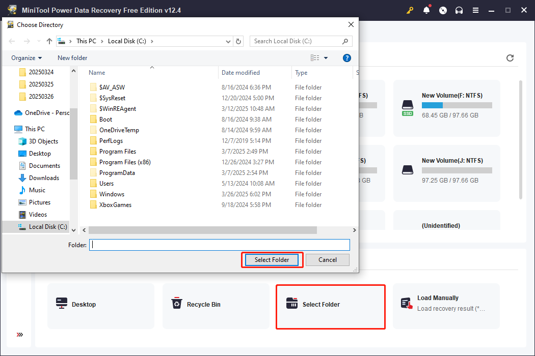 scan the specific folder using MiniTool Power Data Recovery
