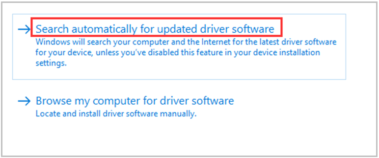 seleziona l'opzione Cerca automaticamente il software del driver aggiornato