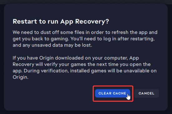 click on CLEAR CACHE