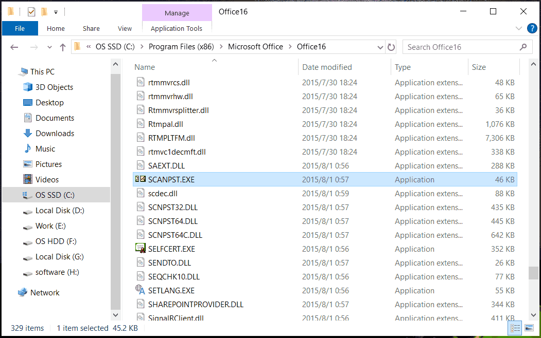 scanpst exe file under Office folder
