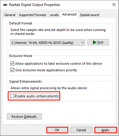 disable all enhancements