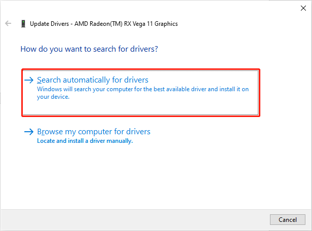 choose Search automatically for drivers