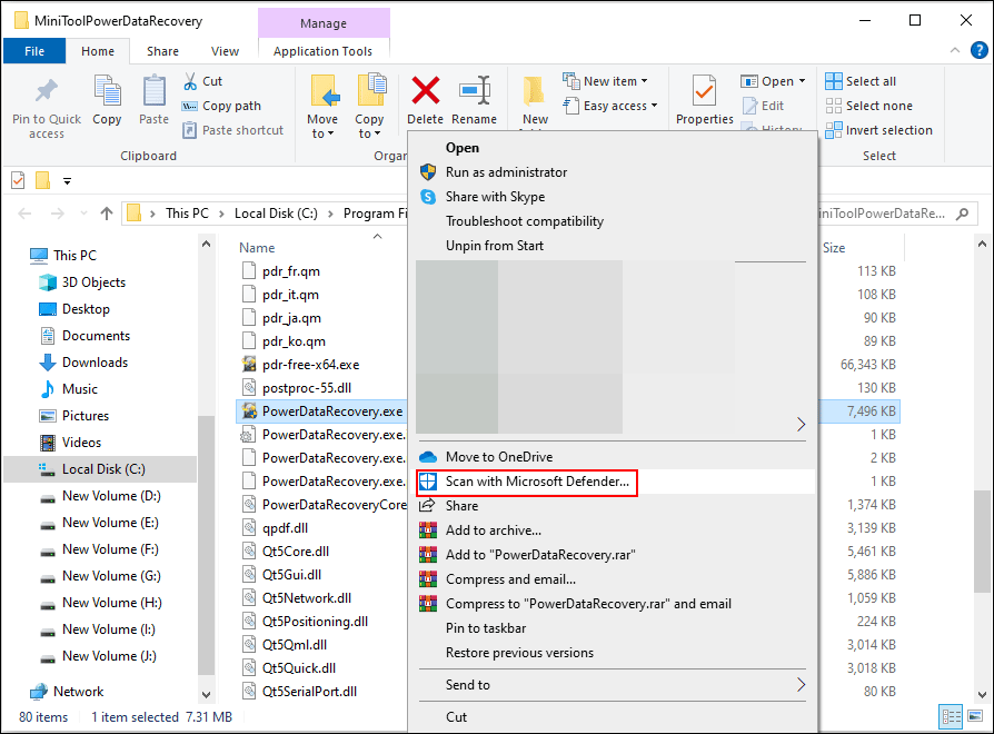 choose Scan with Microsoft Defender from the right-click menu