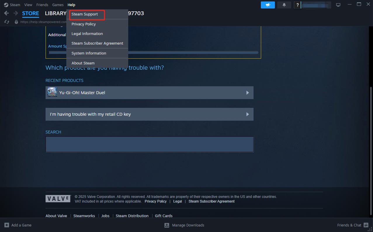 select Steam Support