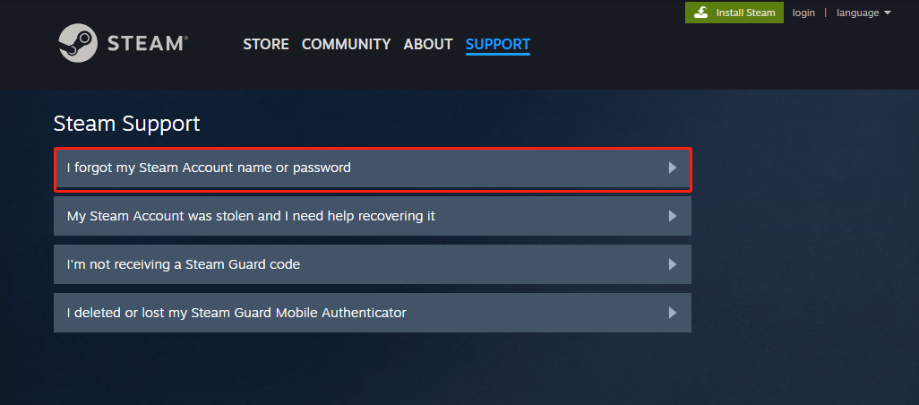 choose I forgot my Steam account name or password