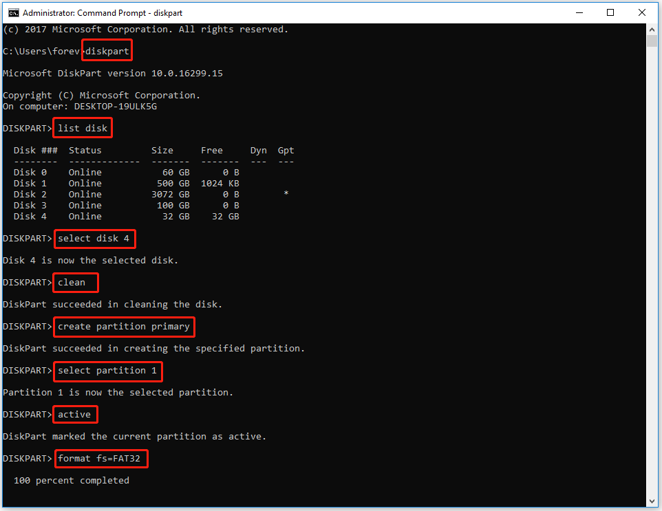 use Command Prompt to format SD card
