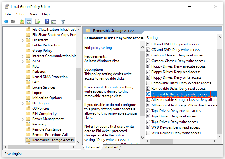 locate the Removable Disks: Deny write access policy and double-click on it