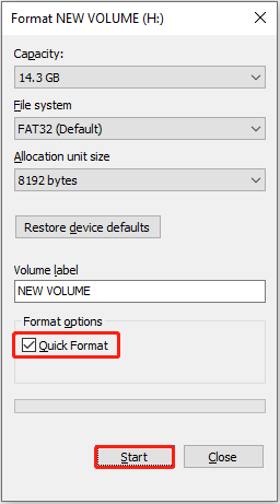 format the H: drive in File Explorer