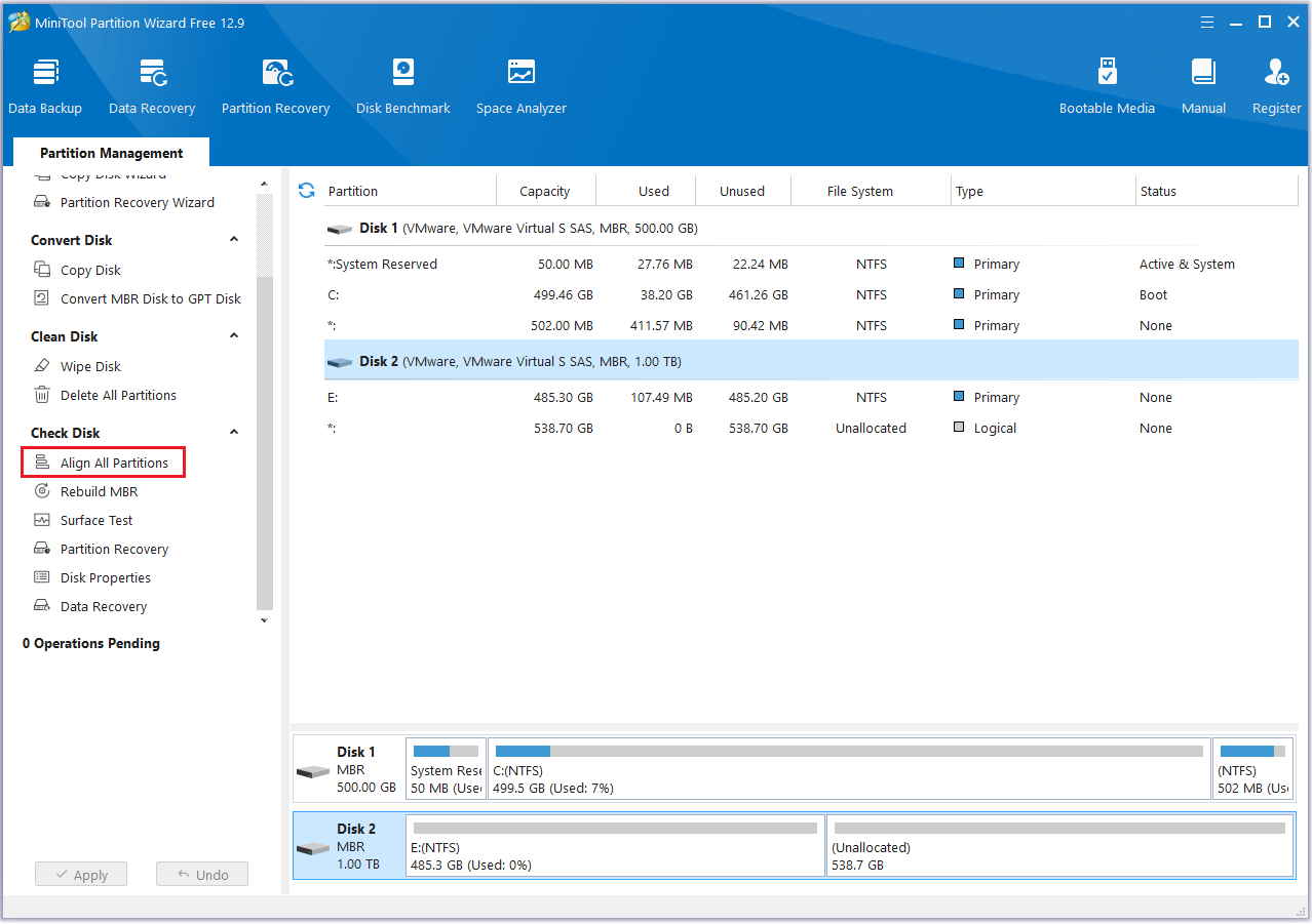 click Align all Partitions in MiniTool Partition Wizard