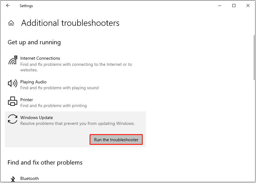 run the Windows Update troubleshooter from Settings