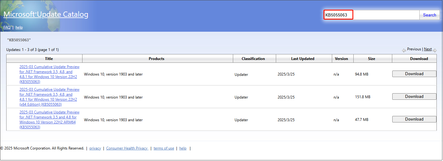 download Windows 10 KB5055063 manually