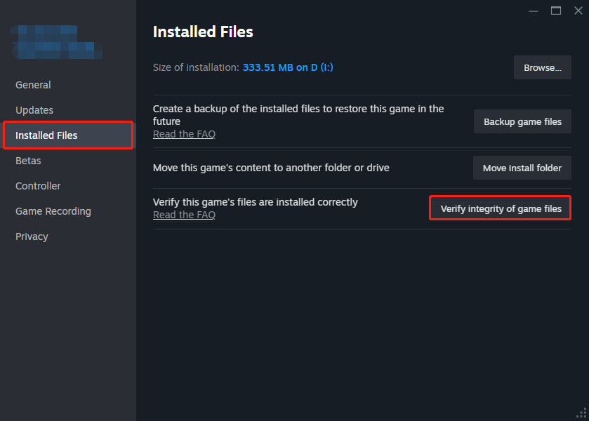 click on Verify integrity of game files
